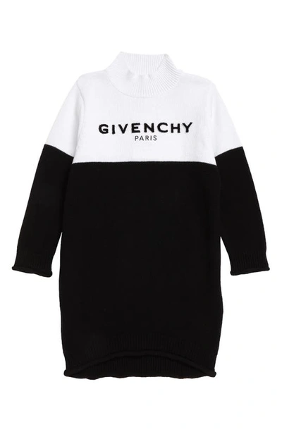 Shop Givenchy Kids' Embroidered Logo Colorblock Sweater Dress In M41 Black White