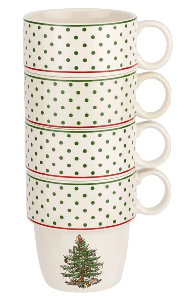 Portmeirion X Ted Baker Set Of 4 Christmas Tree Mugs In Green