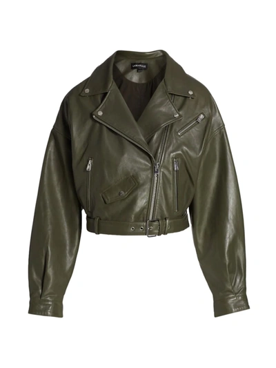 Shop Lamarque Dylan Leather Biker Jacket In Dusty Olive
