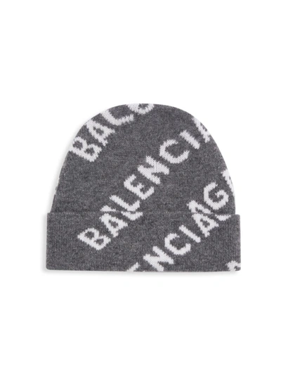 Shop Balenciaga Logo Beanie In Gris Blanc