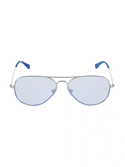 Shop Caddis Women's Mabuhay 58mm Aviator Blue Light Reading Glasses In Chrome Blue
