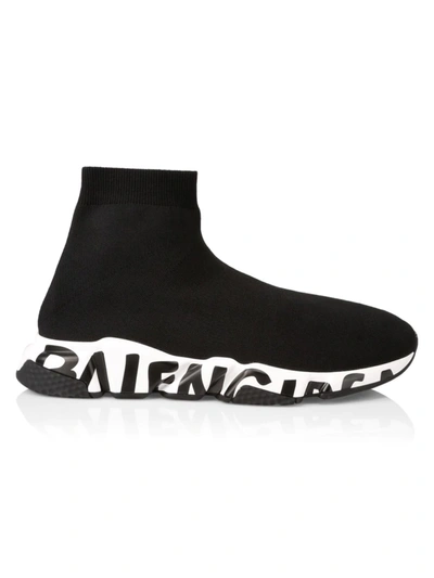 Shop Balenciaga Men's Speed Graffiti Sneakers In Black White