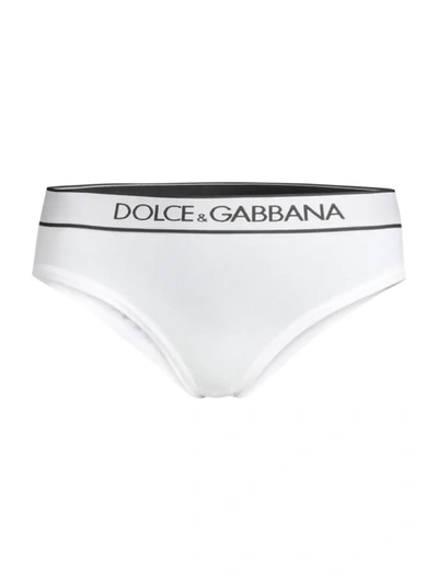 Shop Dolce & Gabbana Women's Contrast Logo Briefs In Bianco Ottico