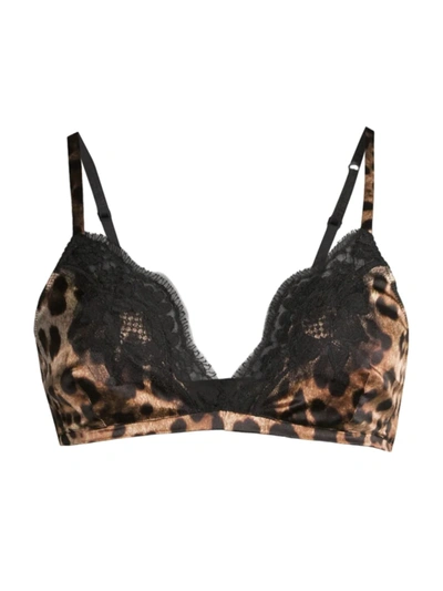 Dolce & Gabbana Leopard-print Silk-blend Triangle Bra In Brown