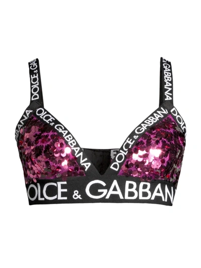 Shop Dolce & Gabbana Women's Embellished Logo Bra In Rose Pink