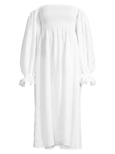Shop Sleeper Women's Atlanta Smocked Linen Dress In White