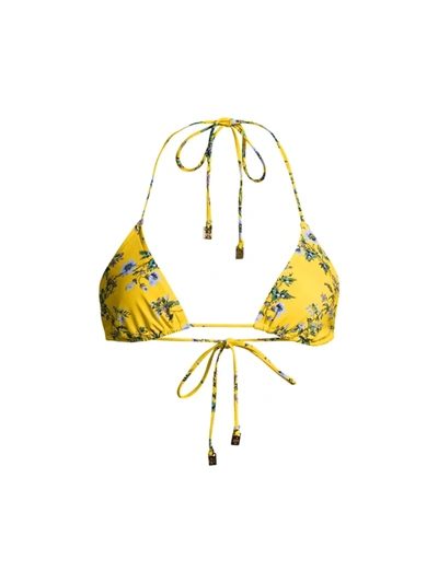 Shop Tory Burch Floral Triangle Bikini Top In Yellow Multi