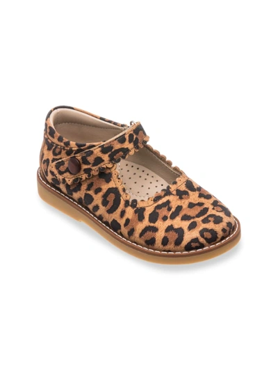 Shop Elephantito Little Girl's Leopard-print Suede Mary Jane Flats In Suede Leopard