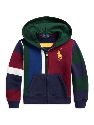 Shop Polo Ralph Lauren Little Boy's & Boy's Big Pony Patchwork Fleece Hoodie In Classic Wine