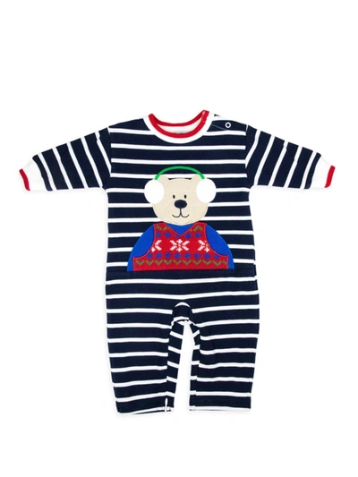 Shop Florence Eiseman Baby Boy's Striped Teddy Bear Coverall In Navy White