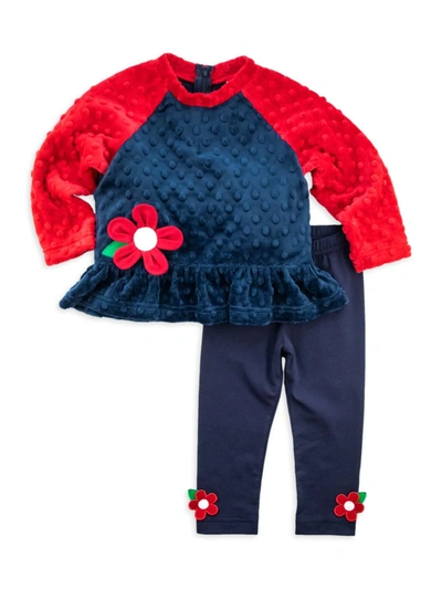 Shop Florence Eiseman Baby Girl's 2-piece Dimple Fleece Top & Leggings Set In Navy Red