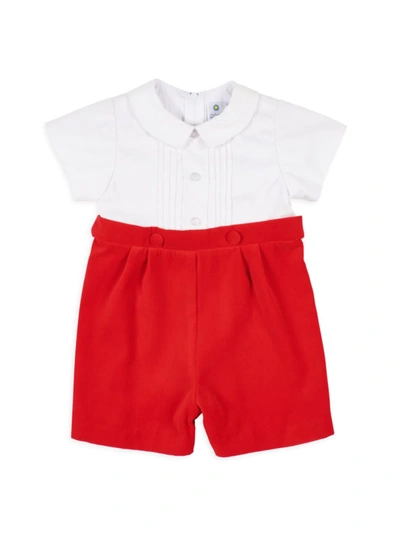 Shop Florence Eiseman Baby Boy's Peter Pan Collar Velvet Shortall In Red White