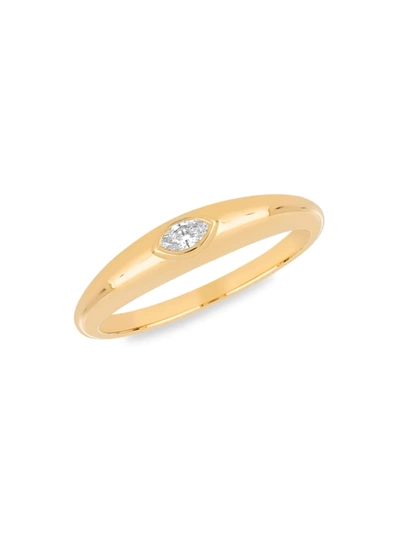 Shop Ef Collection Women's 14k Gold & Diamond Marquise-cut Dome Ring