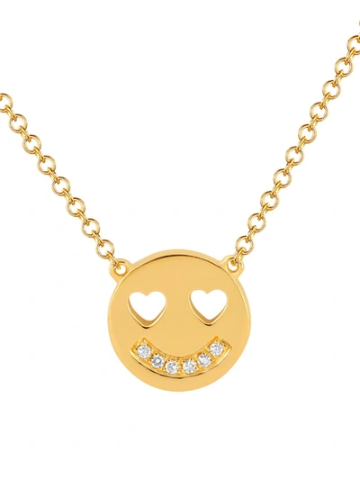 Shop Ef Collection Women's 14k Gold & Diamond Smiley Face Pendant Necklace