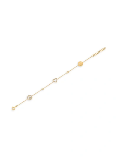 Shop Ef Collection Women's 14k Gold & Diamonds Peace Love Smile Bracelet