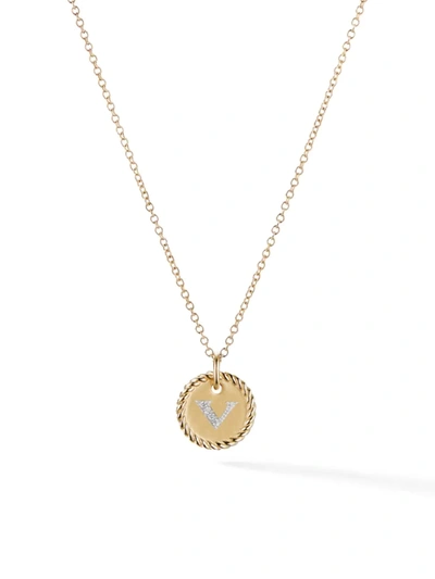 Shop David Yurman Women's Initial Charm Necklace With Diamonds In 18k Gold In Initial V