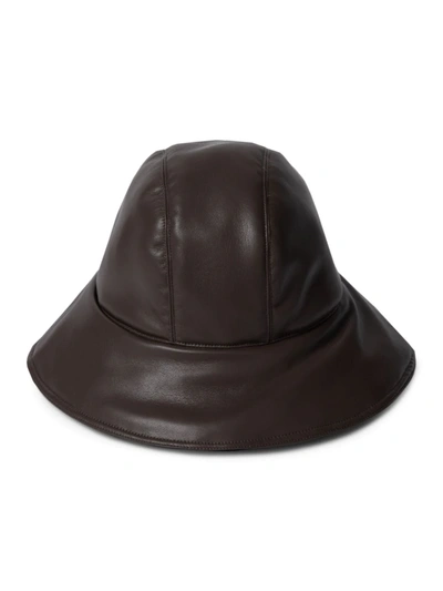Shop Nanushka Cameron Padded Vegan Leather Bucket Hat In Shiitake