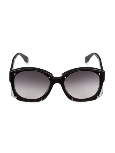 Shop Alexander Mcqueen Women's Studs 61mm Square Sunglasses In Shiny Black