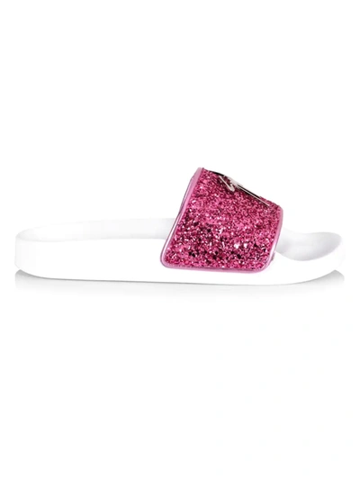 Shop Giuseppe Zanotti Women's Glitter Rubber Pool Slides In Fuchsia