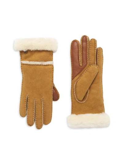 Shop Ugg Women's Seamed Sheepskin Tech Gloves In Chestnut