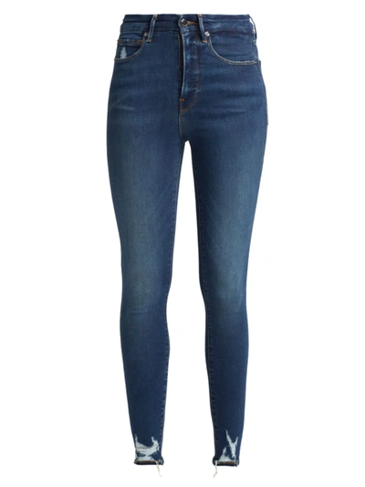 Shop Good American Women's Good Waist High-rise Distressed Stretch Skinny Jeans In Blue