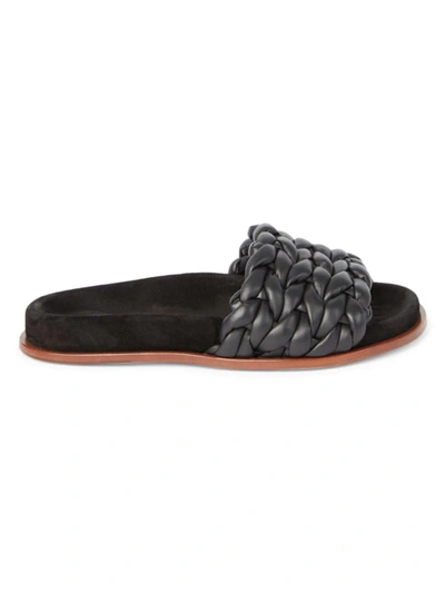 Shop Chloé Women's Kacey Braided Leather Slides In Black