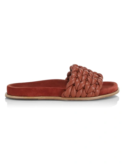 Shop Chloé Women's Kacey Braided Leather Slides In Terracotta Red