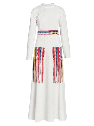 Shop Chloé Women's Linen Crochet Pocket Dress In Iconic Milk