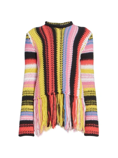 Shop Chloé Women's Cashmere-wool Crochet Fringe Sweater In Neutral
