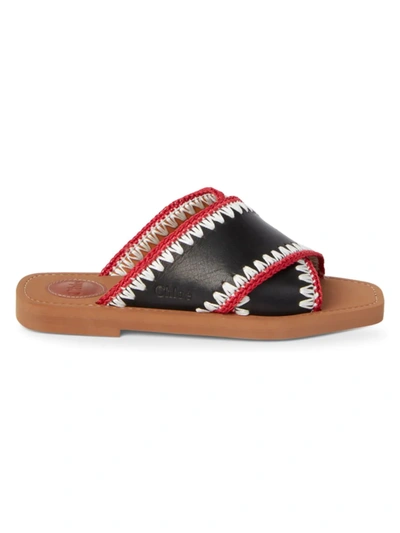 Shop Chloé Women's Woody Crossover Leather Slides In Black
