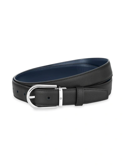 Shop Montblanc Men's Horseshoe Buckle Reversible Leather Belt In Black
