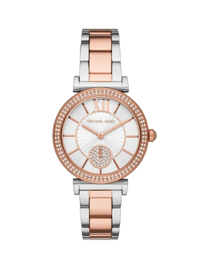 Shop Michael Kors Abbey Two-tone Stainless Steel & Glitz Bracelet Watch In Rose Gold