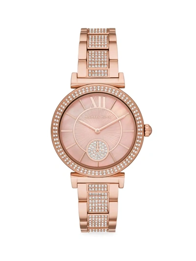 Shop Michael Kors Abbey Rose Goldtone Stainless Steel & Pavé Bracelet Watch