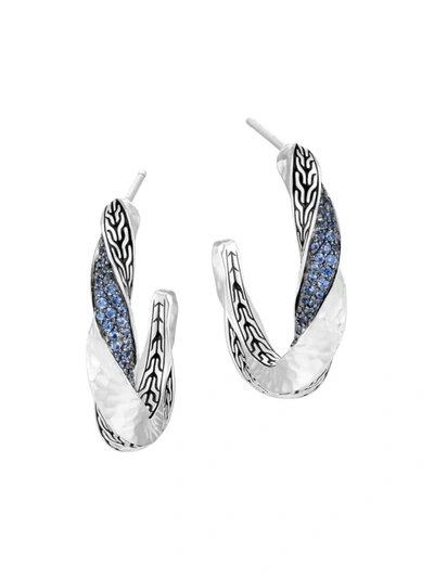 Shop John Hardy Women's Classic Chain Sterling Silver & Sapphire Twisted Hoop Earrings
