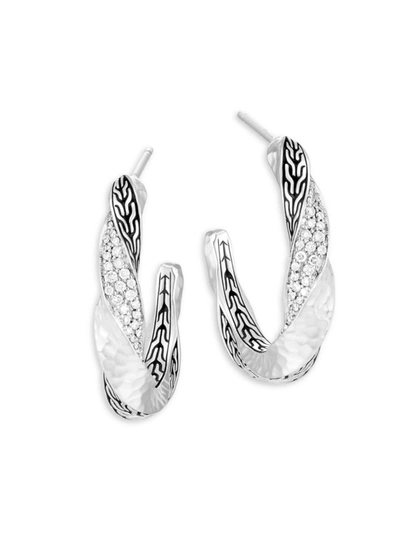Shop John Hardy Women's Classic Chain Sterling Silver & Diamond Twisted Hoop Earrings