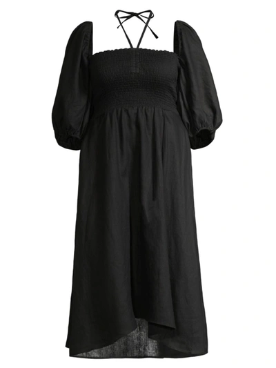 Shop Baacal, Plus Size Women's Colette Linen Midi Dress In Black