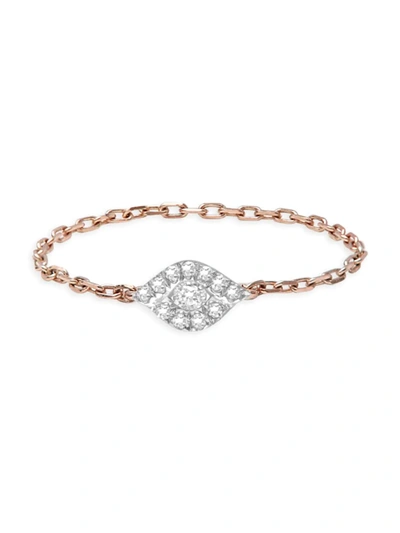 Shop Djula Women's Magic Touch 18k Rose Gold & Diamond Eye Chain Ring In Pink Gold