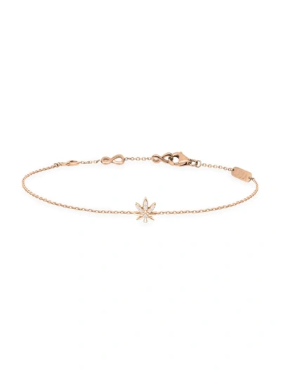 Shop Djula Women's Magic Touch 18k Rose Gold & Diamond Leaf Chain Bracelet In Pink Gold