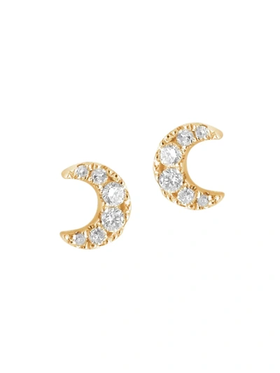 Shop Djula Women's Magic Touch 18k Yellow Gold & Diamond Moon Stud Earrings