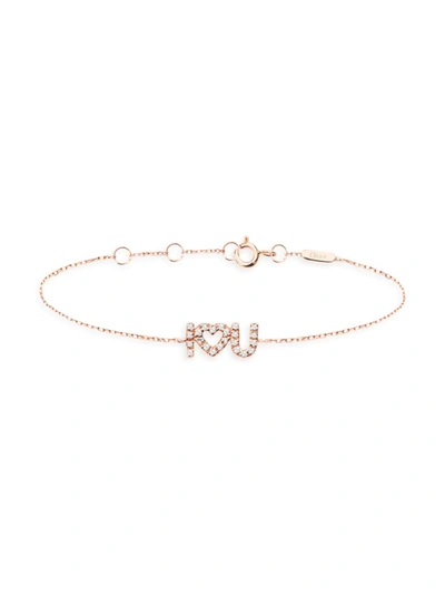 Shop Djula Women's 18k Rose Gold & Diamond 'i Love U' Chain Bracelet In Pink Gold
