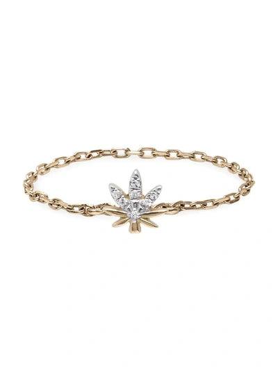 Shop Djula Women's Magic Touch 18k Yellow Gold & Diamond Leaf Chain Ring