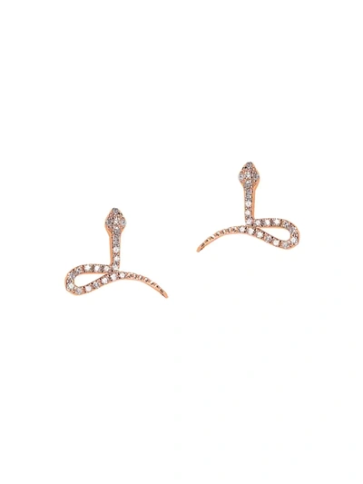 Shop Djula Women's Magic Touch 18k Rose Gold & Diamond Snake Stud Earrings In Pink Gold