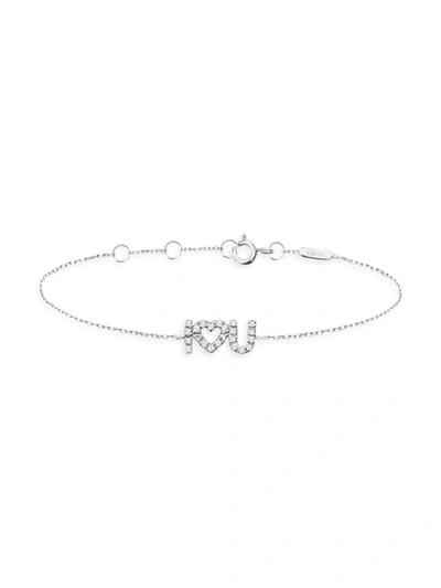 Shop Djula Women's 18k White Gold & Diamond 'i Love U' Chain Bracelet