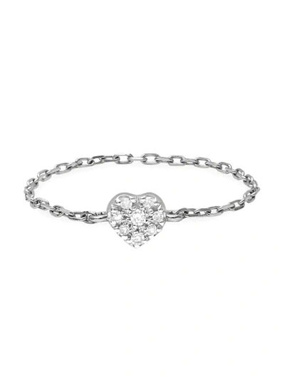 Shop Djula Women's Magic Touch 18k White Gold & Diamond Heart Chain Ring