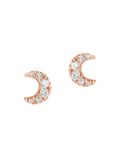 Shop Djula Women's Magic Touch 18k Rose Gold & Diamond Moon Stud Earrings In Pink Gold