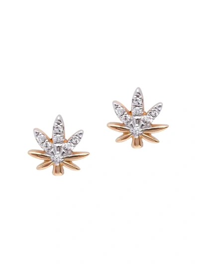 Shop Djula Women's Magic Touch 18k Rose Gold & Diamond Leaf Stud Earrings In Pink Gold