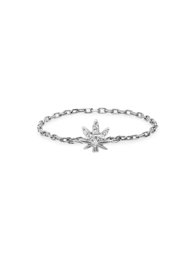 Shop Djula Women's Magic Touch 18k White Gold & Diamond Leaf Chain Ring