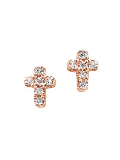 Shop Djula Women's Magic Touch 18k Rose Gold & Diamond Cross Stud Earrings In Pink Gold