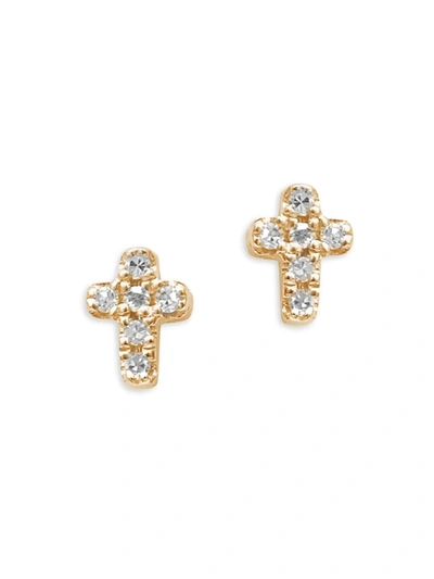 Shop Djula Women's Magic Touch 18k Yellow Gold & Diamond Cross Stud Earrings