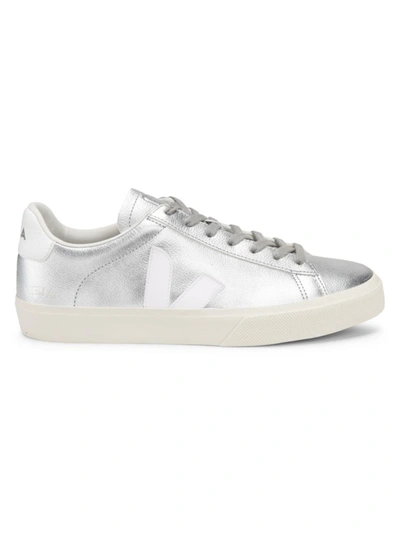Shop Veja Men's Campo Metallic Low-top Sneakers In Silver White